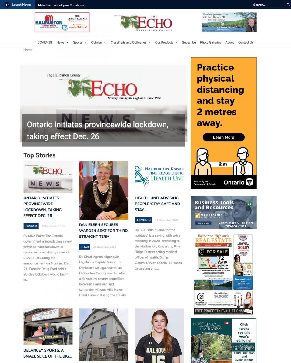 Haliburton Echo website screenshots