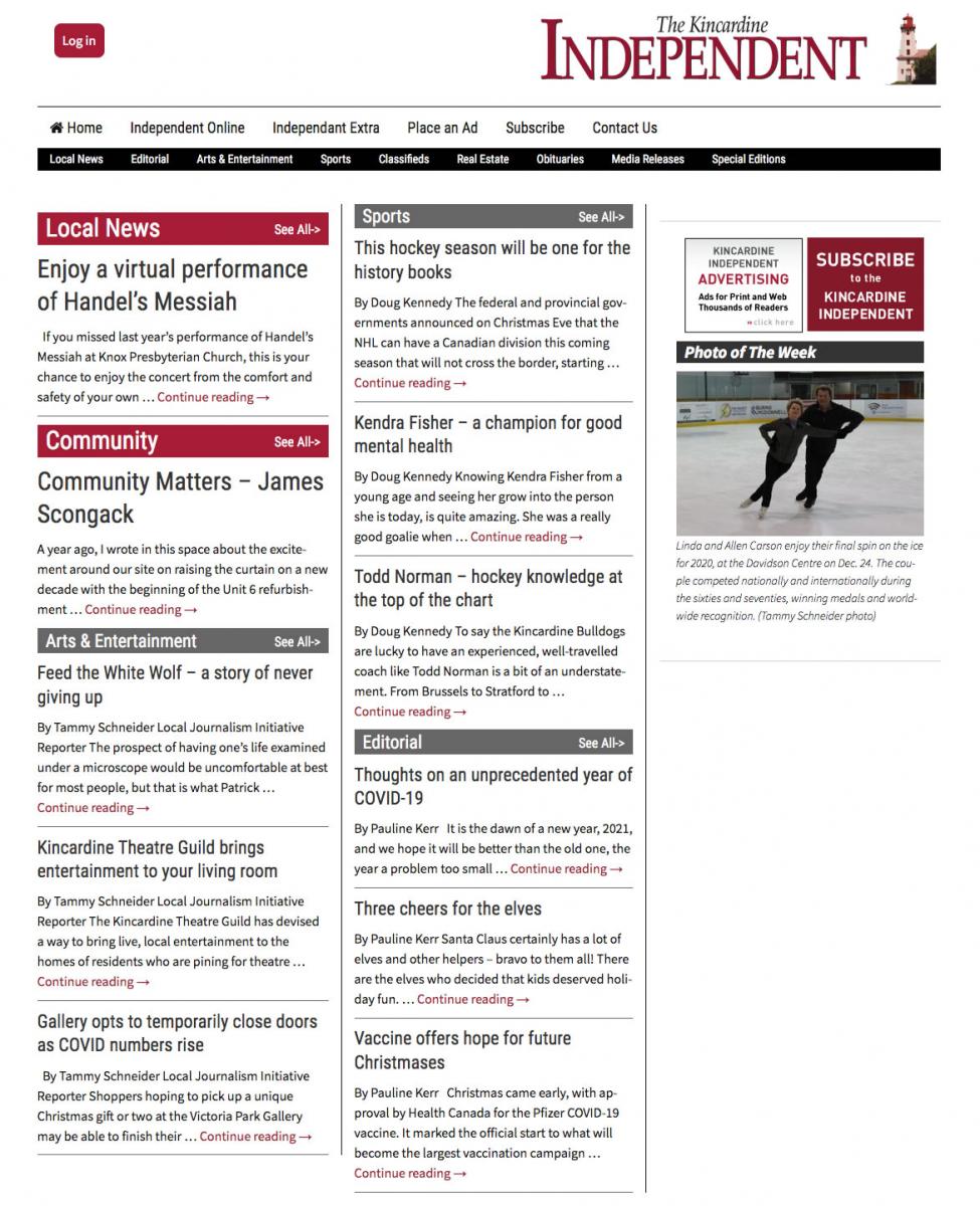 Kincardine Independent website screenshots